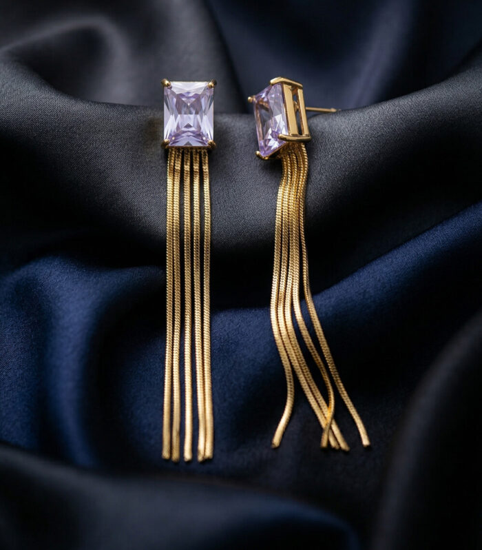 Gold Plated Crystal Cut Stone Earrings