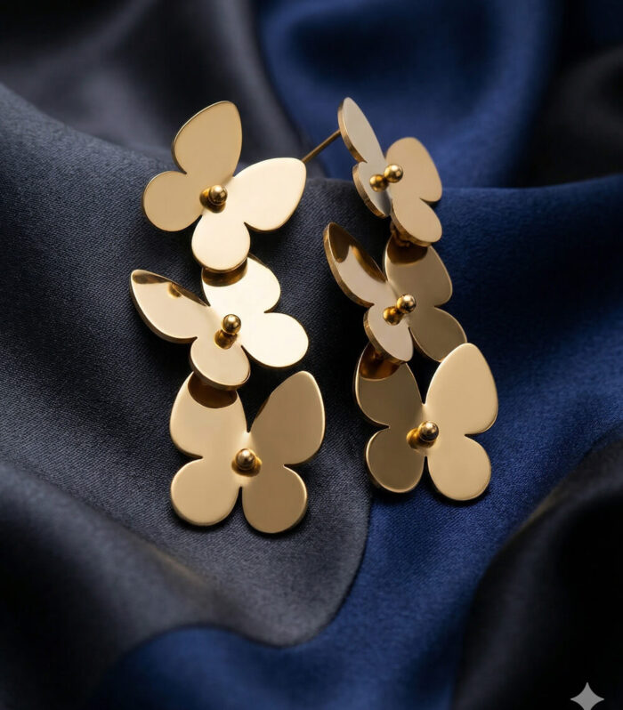 Gold Plated 3 Butterflies Earring