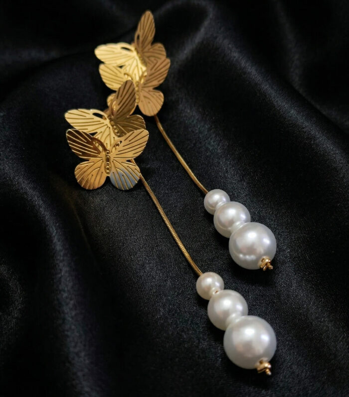 Gold Plated Pearl Drop Butterfly Earring