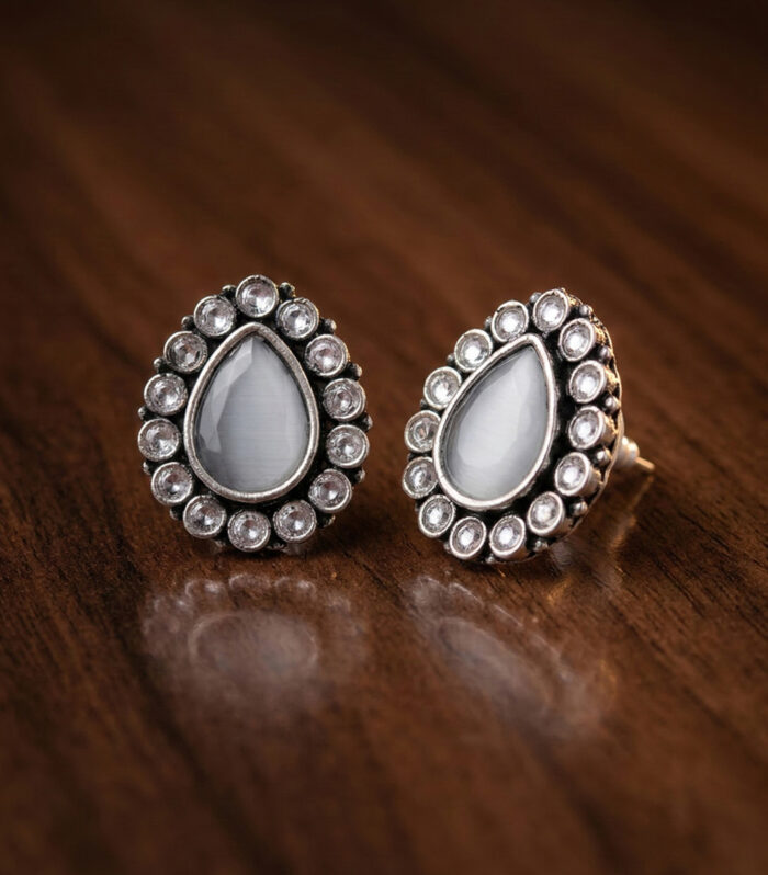 Silver Oxidised Grey Stud