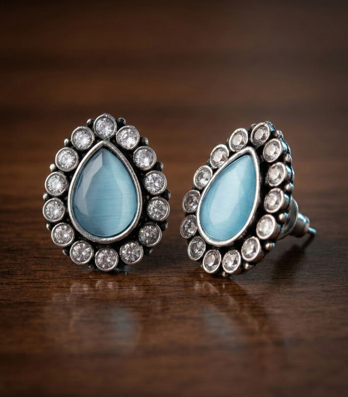 Silver Oxidised Blue Stone Stud